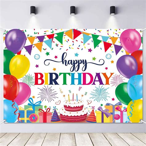 Amazon.com : LDWLYW Happy Birthday Banner Backdrop Colorful Birthday ...