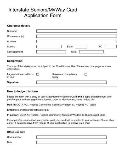 Interstate Seniors MyWay Card Application Form - Blank Fillable ...