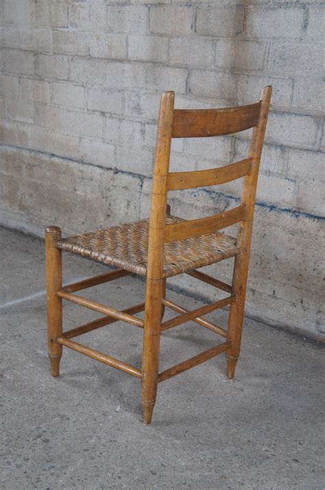 Antique Primitive Shaker Maple Farmhouse Thumb Back Ladderback Rush ...