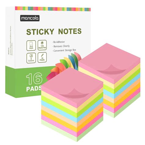 Mancola Sticky Notes Post, 8 Colors Self Sticky Notes Pad Its 3X3 in,16 ...