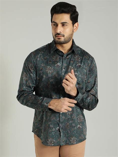 Buy Men Printed Full Sleeve Cotton Stretch Shirt Online | Indian Terrain