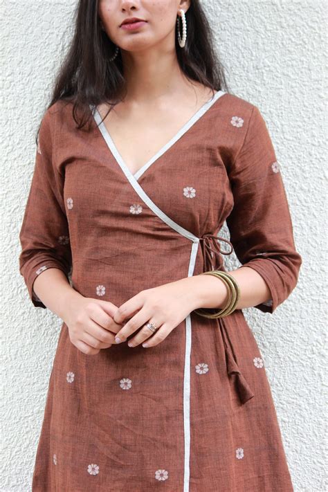 Hazelnut Jamdani Wrap Dress - Mogra Designs