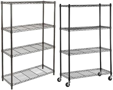 amazon basics Height Adjustable 4-Shelves Heavy Duty Rack- Black Chrome ...