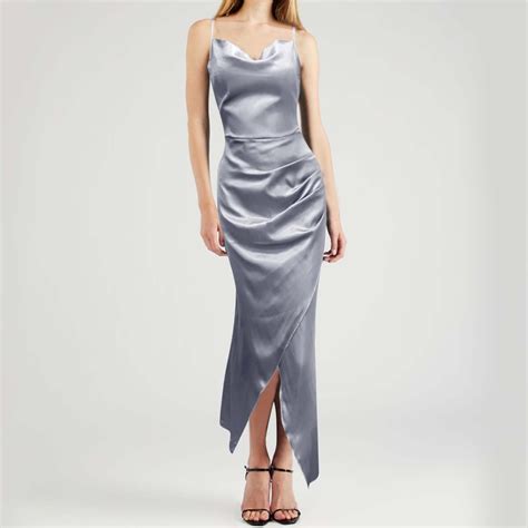 Hot Girl Style Sexy Low Cut Satin Slit Suspender Slim Backless Dress ...