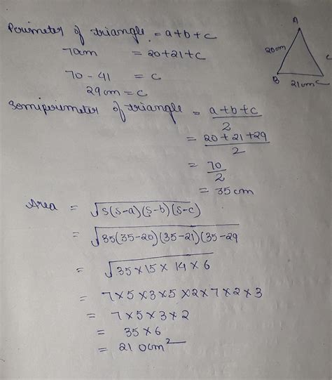 in triangle abc a b is equal to 20 CM BC is equal to 21 cm and the ...