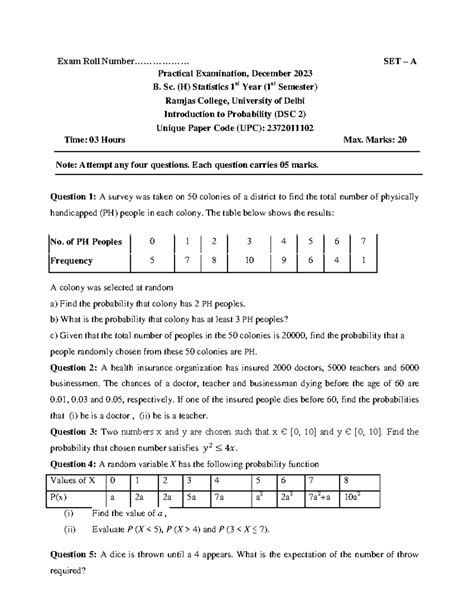 Set A DSC 2 Practical Exam 2023 - Exam Roll Number ...