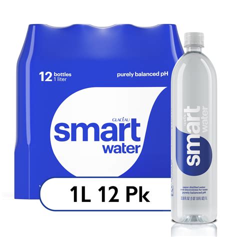 Glaceau Smartwater Vapor Distilled Water Bottles, 1 Liter, 12 Pack ...