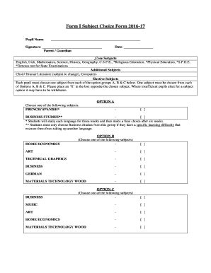 Fillable Online bandongrammar FORM I SUBJECT OPTION FORM ...