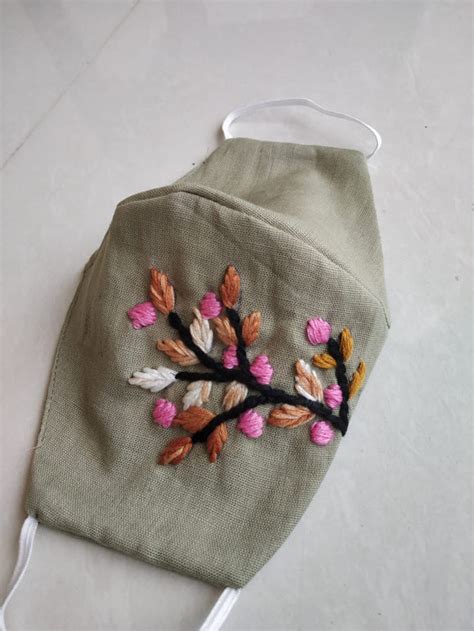 Hand embroidered Cotton 2 layer face masks with filter pocket (Pack of ...