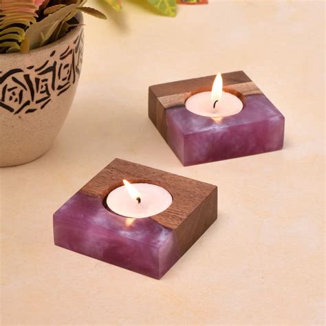 Table Mounted Tealight holder With Pink Resin Effect - 1 Piece