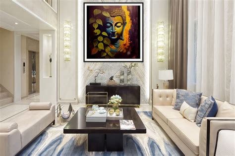Buddha's Serenity: A Modern Oil Color Print of Lord Buddha's Face with