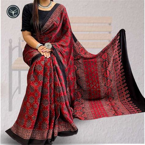 AJRAKH HAND BLOCK PRINTED SAREES & ACCESSORIES – Exotyq