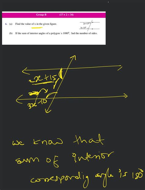Group-B (17 times 2=34) (a) Find the value of x in the given figure. (b)..