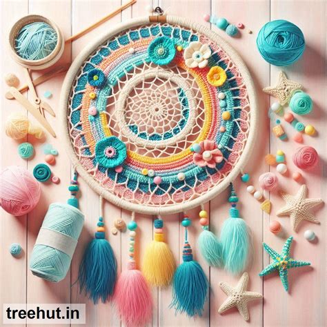 Beach theme Crochet Dream Catcher Ideas, Summer Crochet Ideas