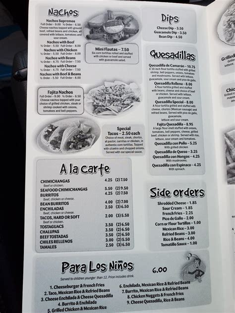 Menu at Rio Grande restaurant, Mayfield
