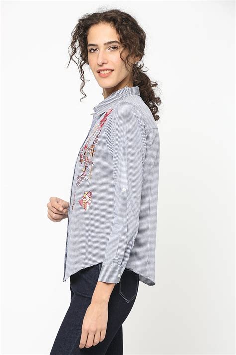 Buy Gipsy Women Blue Collar Neck Full Sleeves Shirt - Gipsy Online