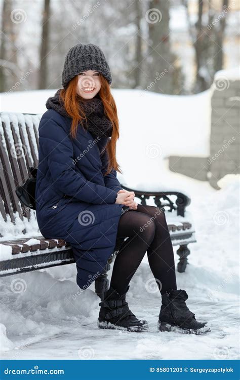 Beautiful Winter Portrait of Young Adorable Redhead Woman in Cute ...