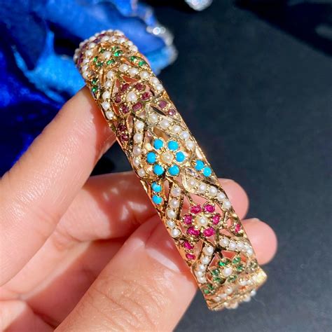 Navratna Stone Bangle | Traditional Indian Jadau Jewelry on Silver BG