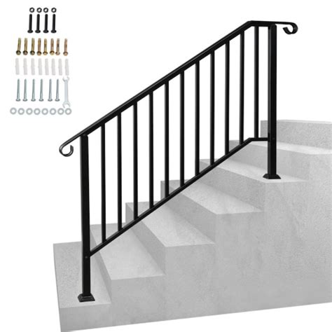 Zyerch Matte Black Outdoor 4 Level Iron Handrail Suitable for Gardens ...