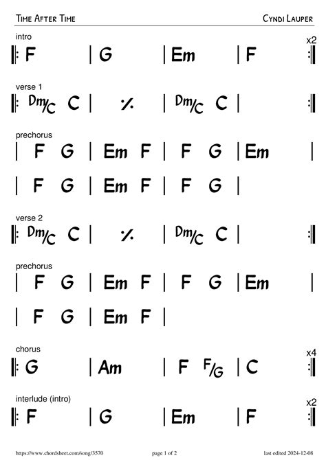 Time After Time · Cyndi Lauper · PNG Preview· Chord Sheet Maker Online