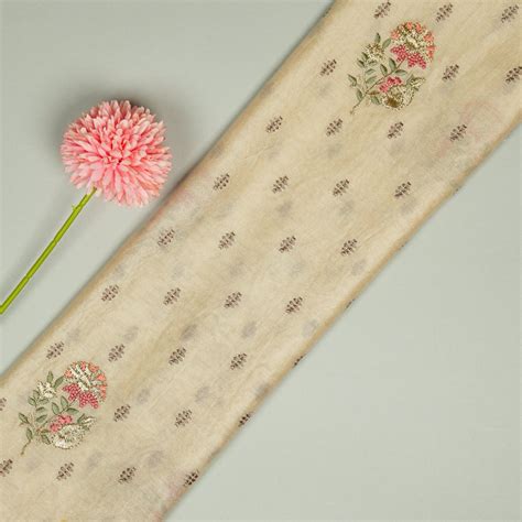 Hand Embroidery Lookalike Buta Buti Mixture on Light Beige Silk Chande ...