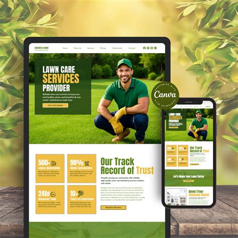 Lawn Care Website Template Canva, Landscaper Web Design for Landscaping ...