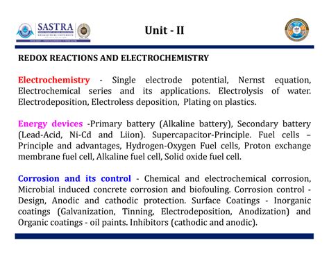 Redox reactions and electrochemistry - Unit - II REDOX REACTIONS AND ...