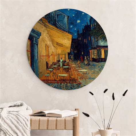 Wandcirkel Hout van Gogh - Café Terras in de Avond | wall-art.nl