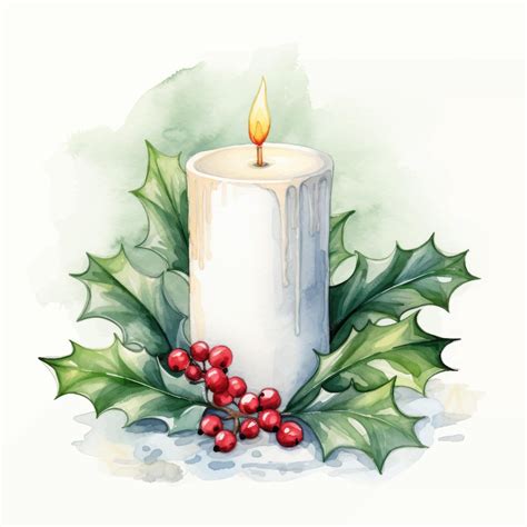 Premium Vector | Christmas candle with holly leaves watercolor illustration on white background