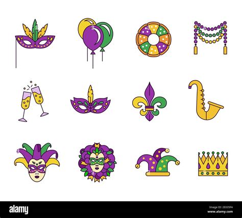 Mardi Gras Symbols And Meanings Doodle Icons Stickers Mardi Gras