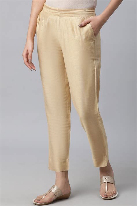 Buy Gold Solid Regular Fit Trousers Online for Woman | Shop for Aurelia
