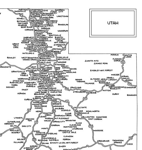 Road Map of Utah | Black & White | Digital, Printable Download - Etsy ...