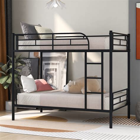 Buy Kumix Steel Bunk Bed with Trundle, Twin Over Twin Metal Bunk Bed ...