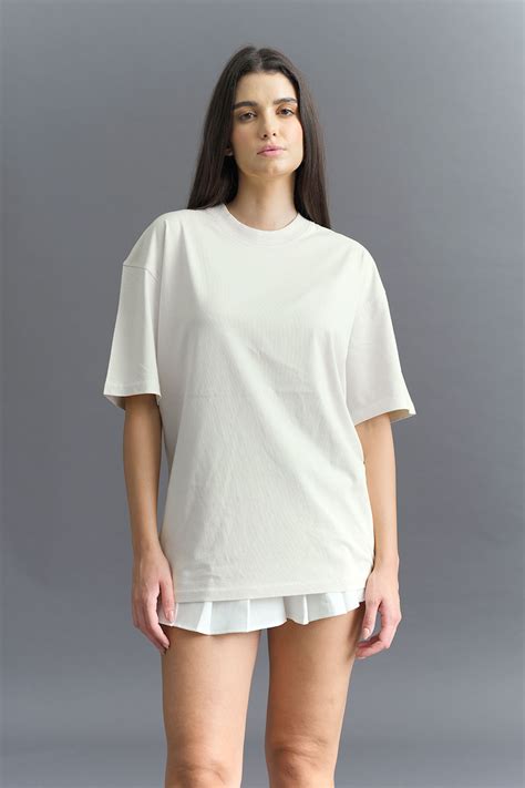 Buy Solid Off White Soft Jersey Oversized T-shirt | BonkersCorner