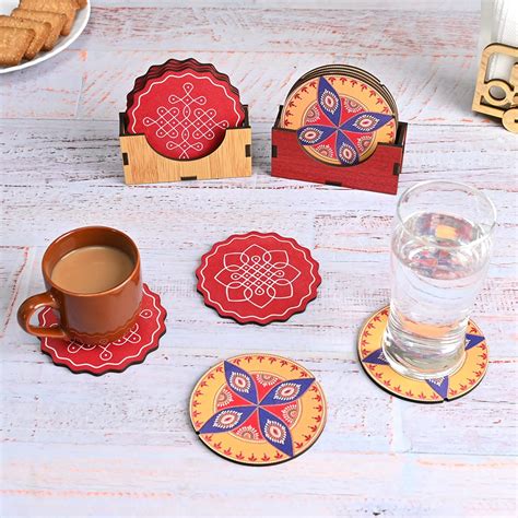 Gift Kya De Gkd Coaster Set Of 6 Beautiful Wooden Coasters With Proper ...