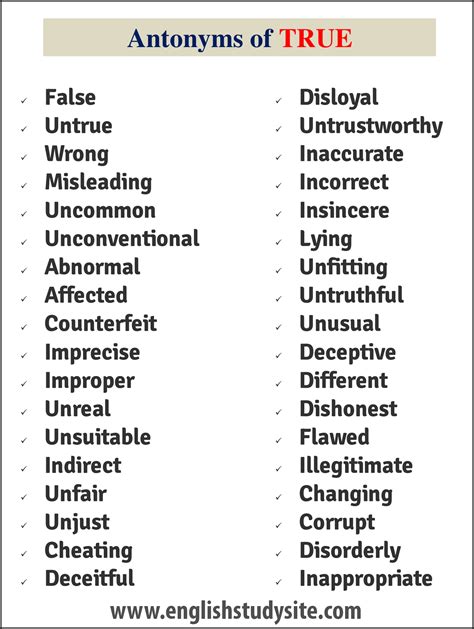 Synonyms & Antonyms of the word TRUE.