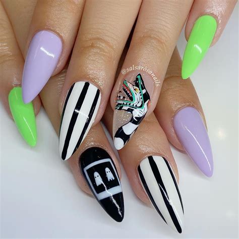 Beetlejuice Nails | Nails, Neutral nails acrylic, Halloween acrylic nails