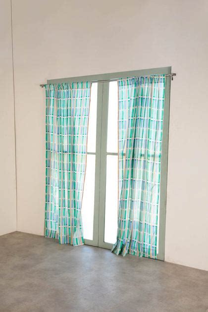 Buy Geo Block Cotton Duck Celadon Green Sheer Curtain Online – Freedom Tree