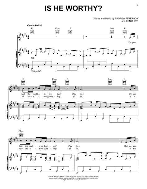 Chris Tomlin "Is He Worthy?" Sheet Music for Piano, Vocal & Guitar ...