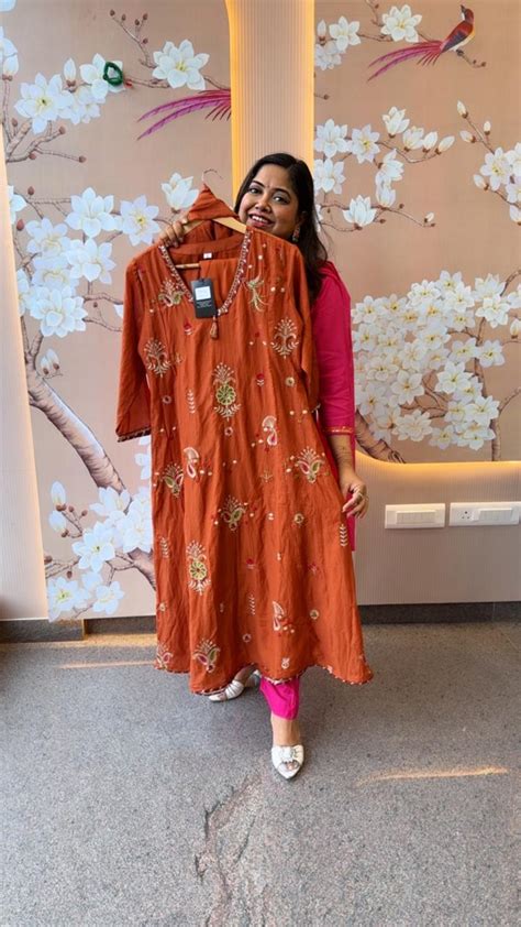 Pretty Mul Chanderi with gotta detailing and heavy hand work in orange ...