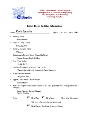 Fillable Online engr psu Initial Thesis Building Information - engr psu ...