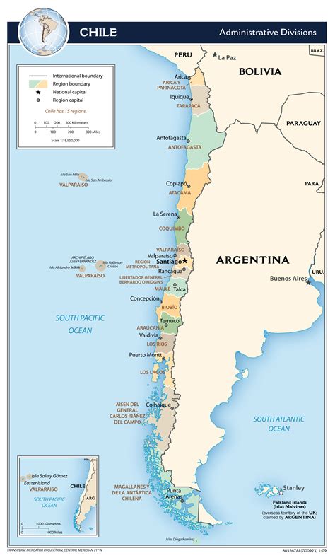 Large detailed administrative divisions map of Chile - 2009 | Chile ...