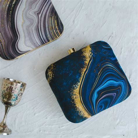 Artklim Blue Gold Printed Clutch