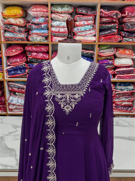 Purple Premium Soft Fox Georgette Fully Flared Anarkali Set