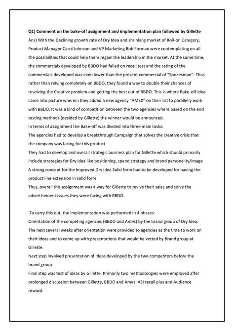 The Gillette Company Dry Idea Advertising Part B - Q1) Comment on the ...