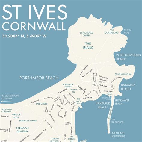 St Ives Cornwall Town Map - Art Print – St Ives By The Sea