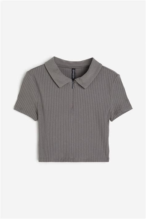 Zip-top cropped top - Dark grey - Ladies | H&M IN