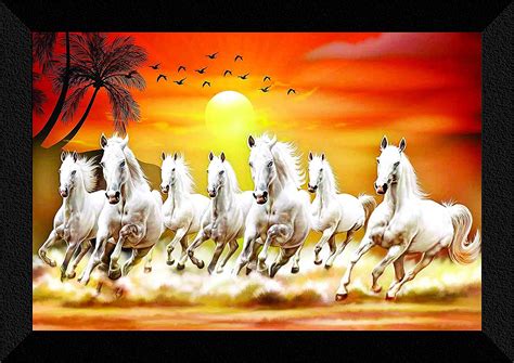 PAF PAF56 Animals 7 Lucky Running Horses Synthetic Wall Art Paintings ...