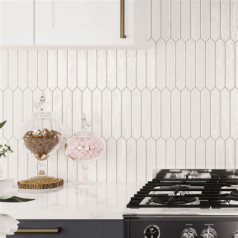 Picchetto White Gloss Ceramic Picket Tile | White tile backsplash ...