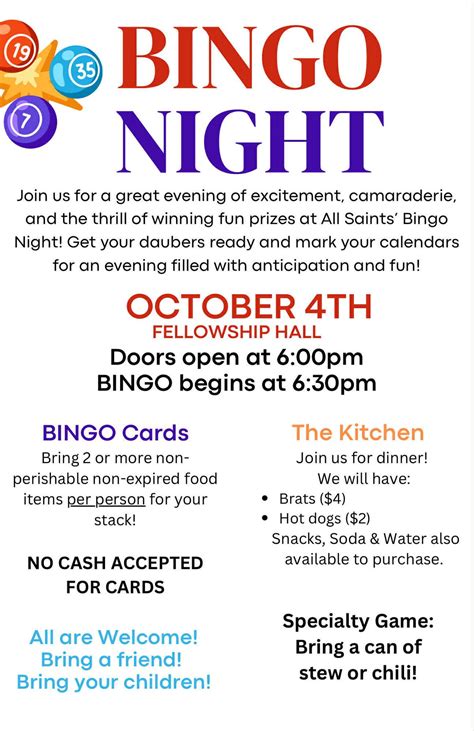 All Saints Bingo Night , 9131 S Howell Ave, Oak Creek, WI, United ...